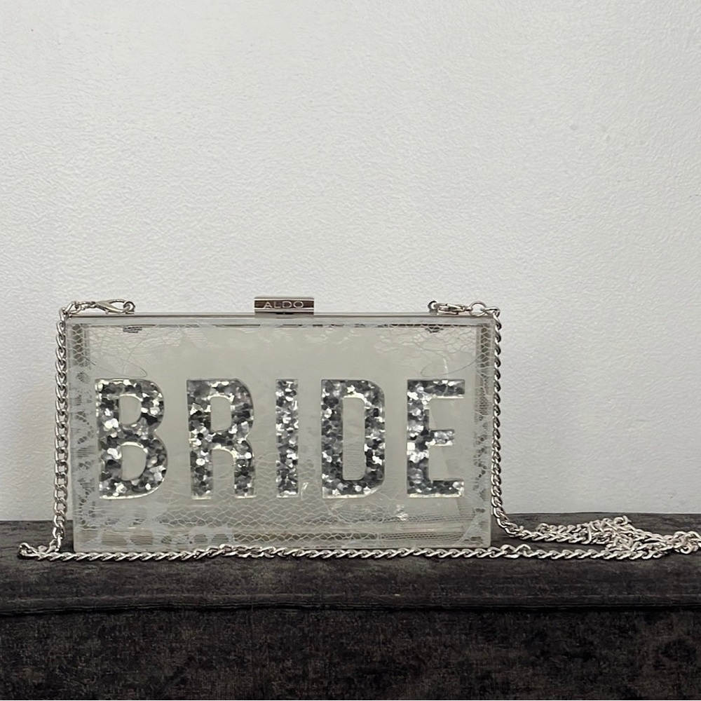 Aldo Clear Acrylic / Lucite Bride Clutch Purse with Lace Lining
